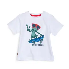 PILLIN - Polera Bebé Niño Manga Corta Estampado Rana Skater Blanco