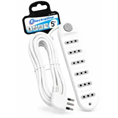 ELECTRALINE - Zapatilla Alargador 6 Tomas Switch 5 Metros
