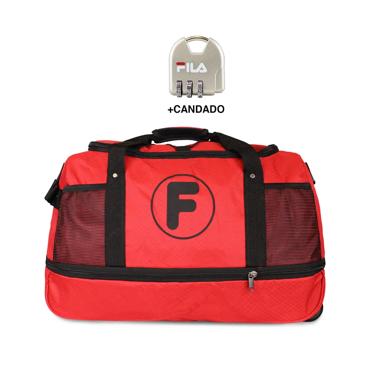 F - Bolso Mochila con Ruedas Goliat rojo + Candado FILA
