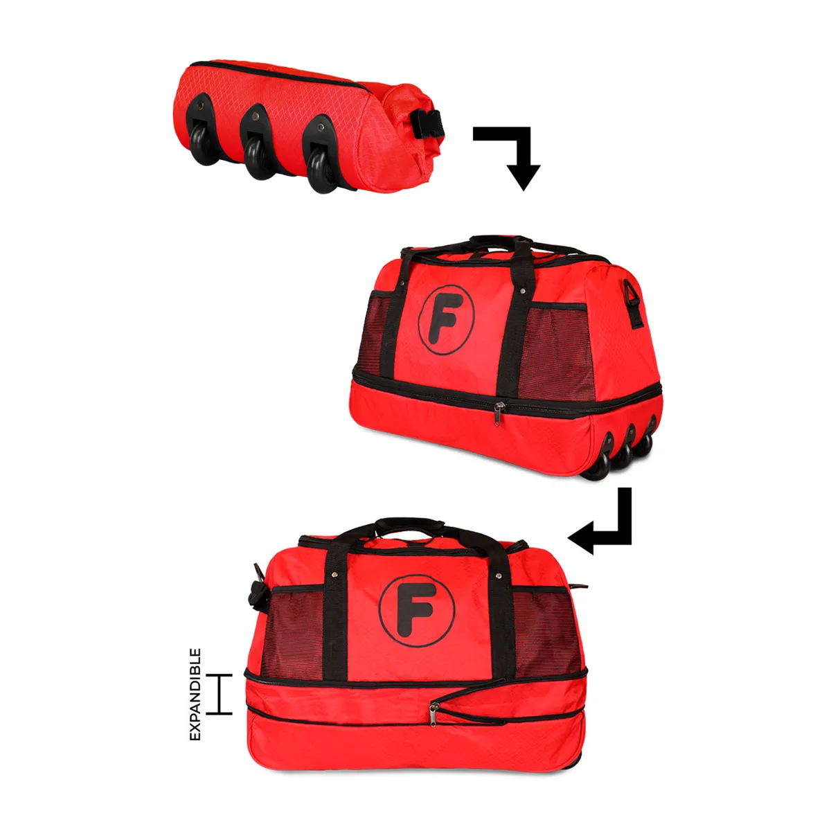 F - Bolso Mochila con Ruedas Goliat rojo + Candado FILA