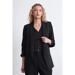 NICOPOLY - Blazer Manga 3/4 Ajustado con Solapas Negro Mujer