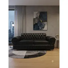 MUEBLES NEW - SOFA CHESTERFIELD NEGRO ECOCUERO