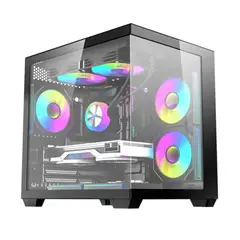 KRONOS - Gabinete Gamer FLUX Vidrio Templado 3 Fan ARGB mATX BLACK