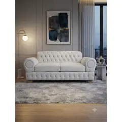 MUEBLES NEW - SOFA CHESTERFIELD BLANCO ECOCUERO