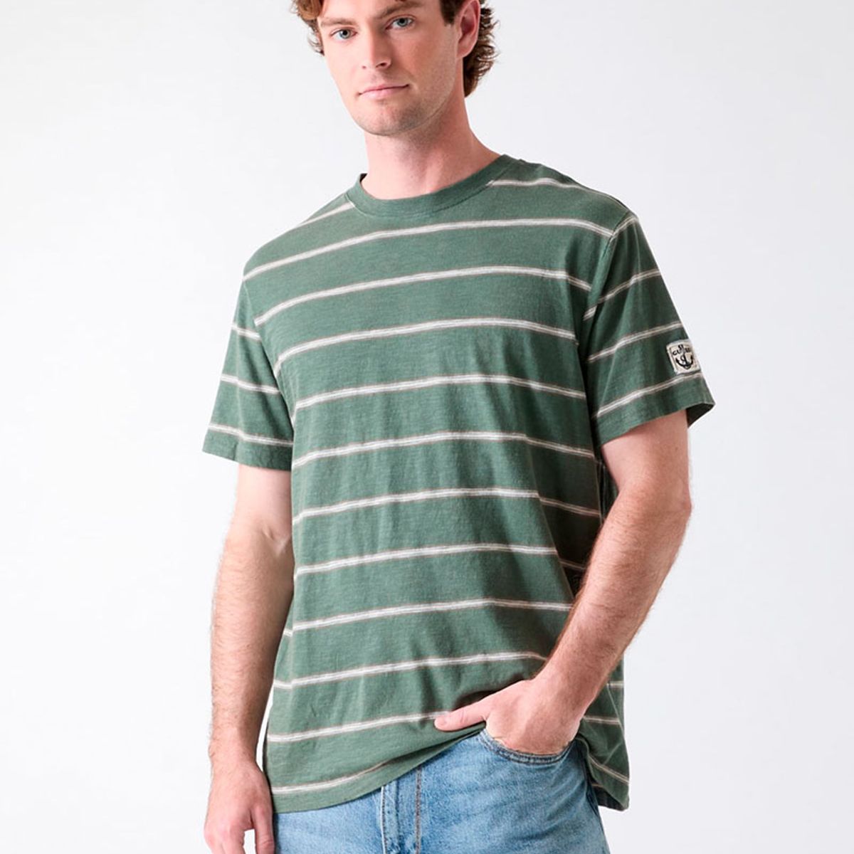 GUESS - Polera Stripes Acid Wash Tee Verde
