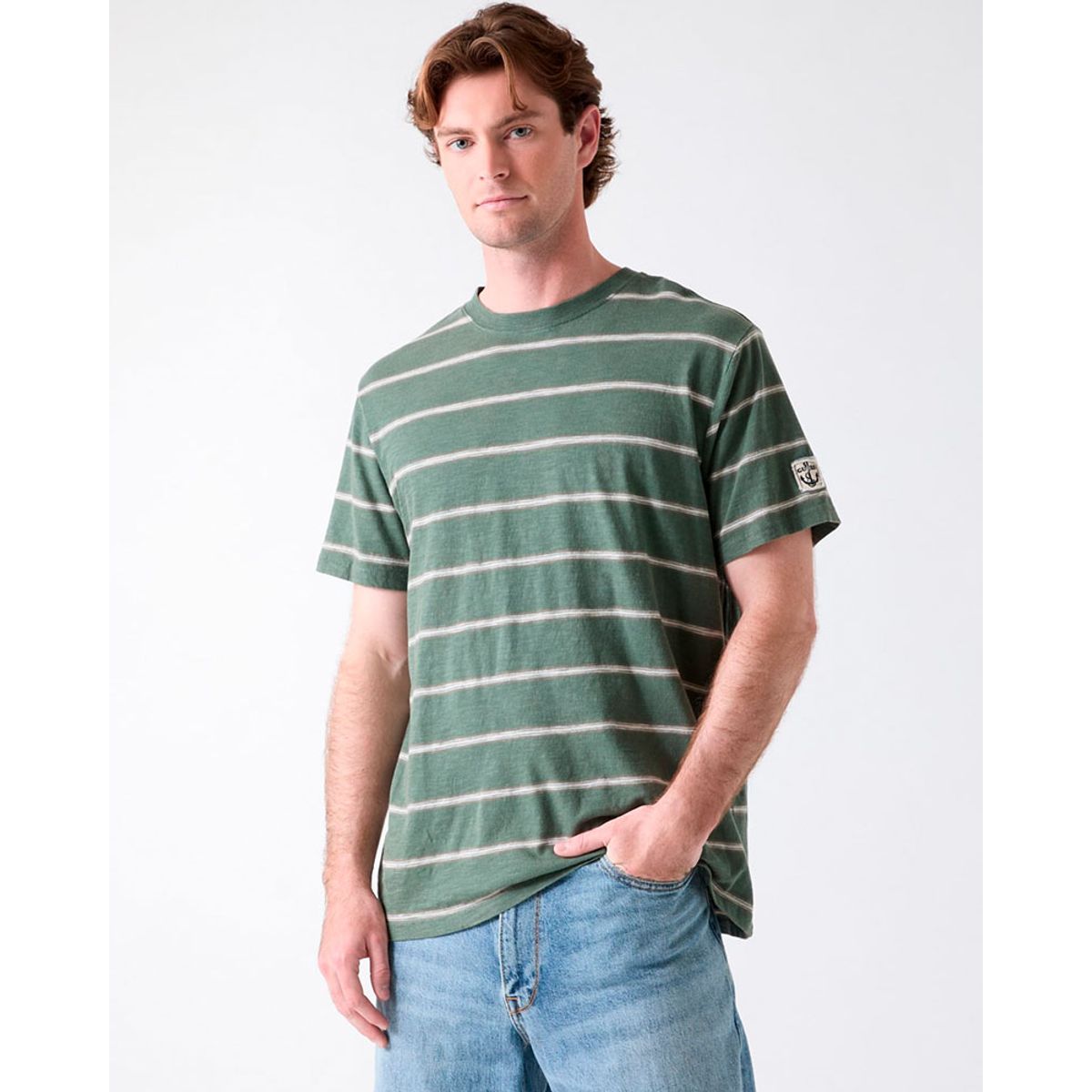 GUESS - Polera Stripes Acid Wash Tee Verde