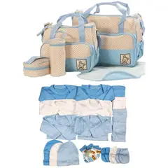 GENERICO - Pack Bolso 5 Piezas + Ajuar 18 Piezas 0/3 Meses Celeste