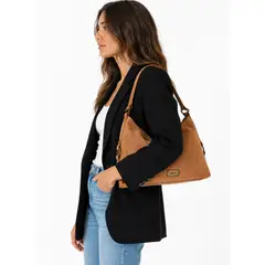 ZAPPA - Cartera Tote efecto Gamuza y detalle argollas Marrón claro