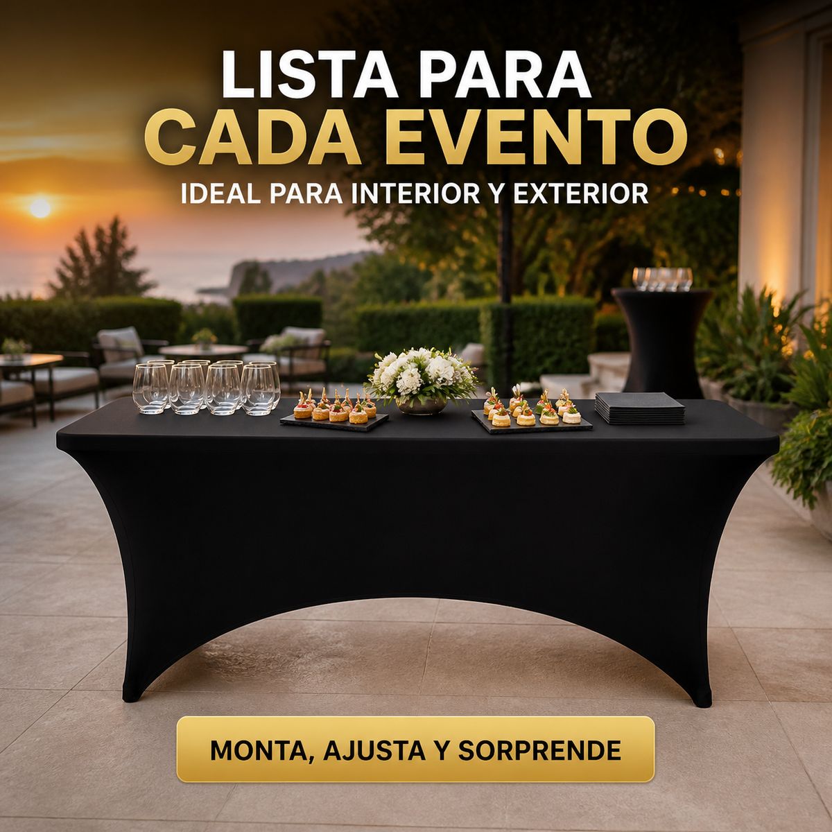 ARMONIA - Mantel Para Mesa Plegable 183x75x75 Cm Negro Elástico Poliéster