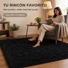 ARMONIA - Alfombra Shaggy Negro 180×200 Antideslizante 026 Elegante