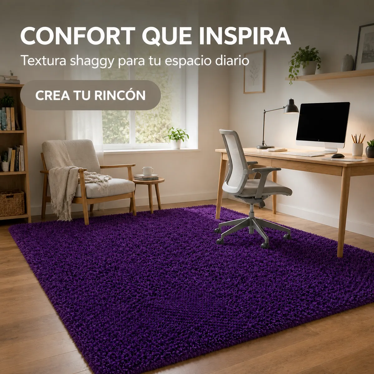 ARMONIA - Alfombra Shaggy Morado 180×200 Antideslizante 026 Diseño Moderno