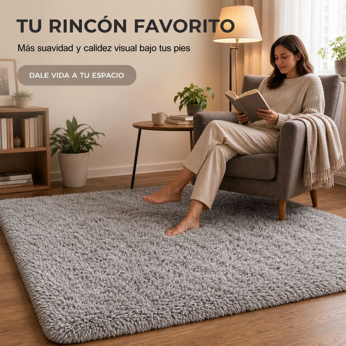 ARMONIA - Alfombra Peluda Gris Shaggy 180x200 cm Decorativa Armonia 026
