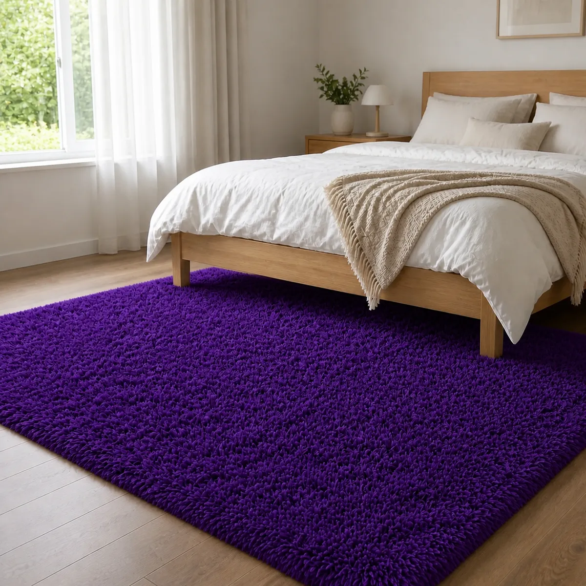 ARMONIA - Alfombra Shaggy Morado Pelo Medio 180×200 Antideslizante Modelo 026
