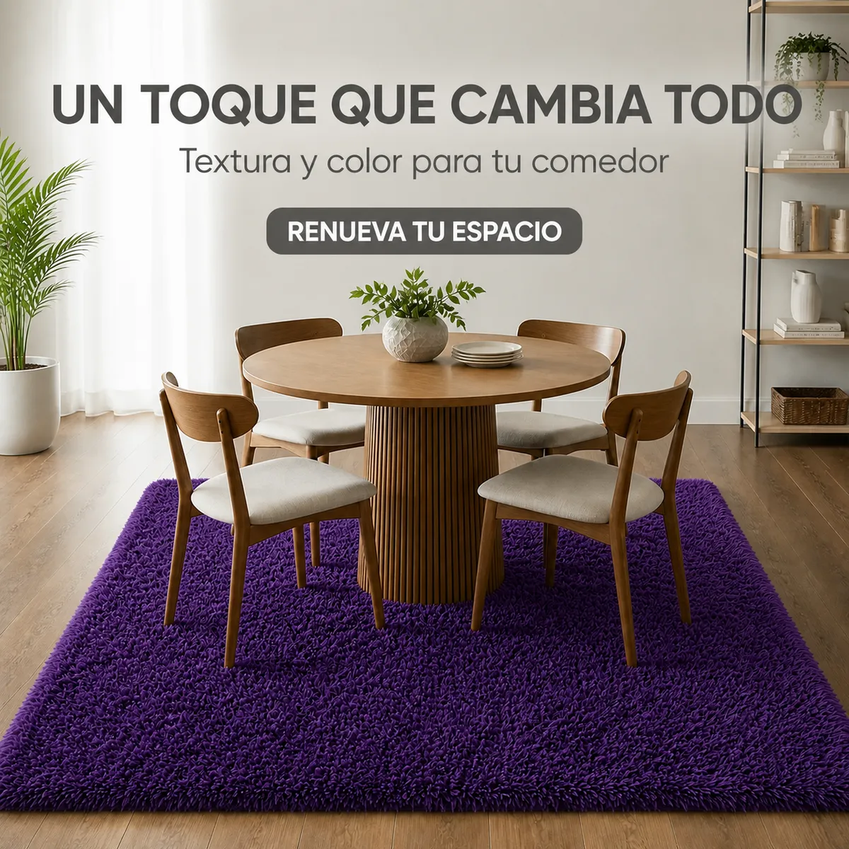 ARMONIA - Alfombra Shaggy Morado Pelo Medio 180×200 Antideslizante Modelo 026