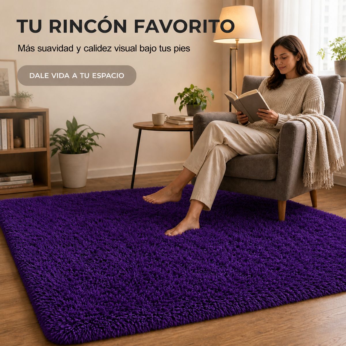 ARMONIA - Alfombra Shaggy Morado Pelo Medio 180×200 Antideslizante 026 Elegante