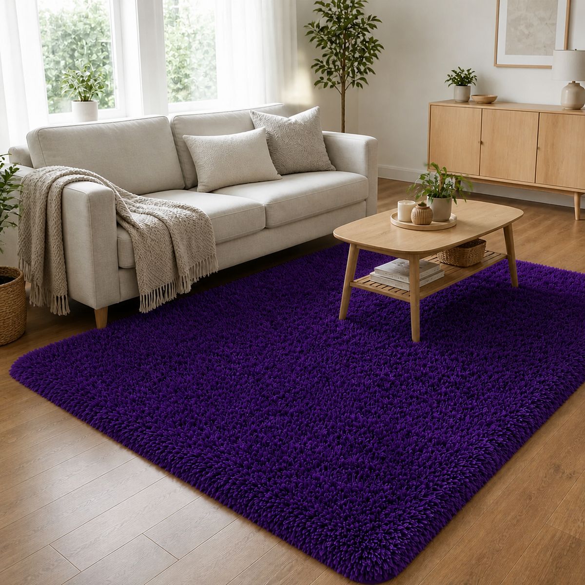 ARMONIA - Alfombra Shaggy Morado Pelo Medio 180×200 Antideslizante 026 Elegante
