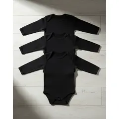 AGW - Pack 3 Bodys Bebé Algodón Manga Larga Negros
