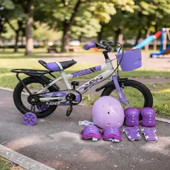 GENERICO - BICICLETA INFANTIL ARO 14 CON RUEDITAS MAS KIT DE SEGURIDAD LILA