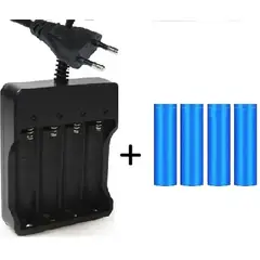 GENERICO - Pack Cargador Baterías 18650 + 4 Baterías Planas 18650 3.7v