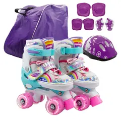 GENERICO - Patines arcoiris Talla M 35-37 con kit de protección y bolso de transporte patin con ruedas led