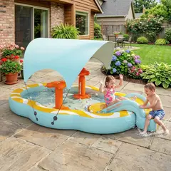 BABYLUNA - Centro de Juegos Acuático Piscina Inflable 5 en 1 Interactiva Con Tobogán y Toldo