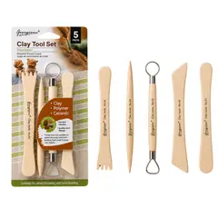 GIORGIONE - Kit Modelado Arcilla Cerámica 5 Herramientas Madera - SC
