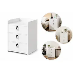 EVERSO - Velador 3 Cajones con Llave MDF Blanco 48x33x30 cm