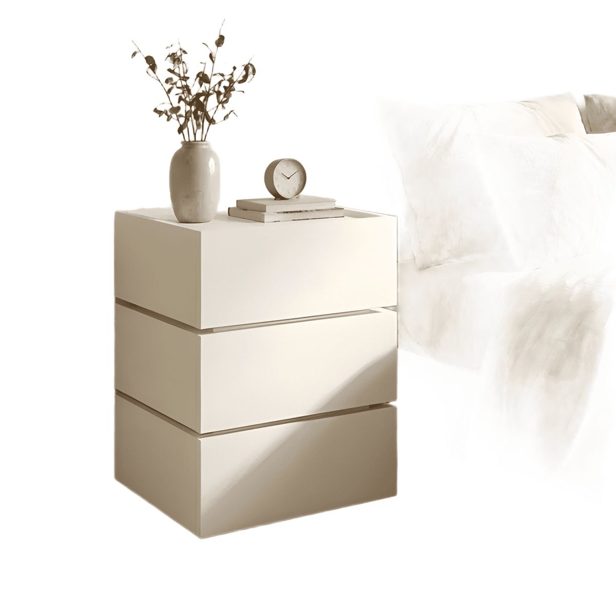 GENERICO - Velador Vanguardia 3 cajones melamina mate 45x70x34cm blanco