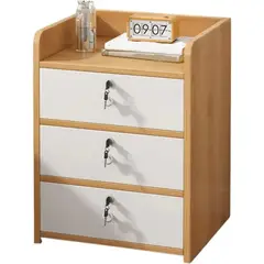 EVERSO - Velador Mesa De Noche 3 Cajones Con Llave 48x28x35cm