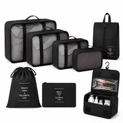 VIDA BUENAS - Set de 8 Organizadores de Viaje para Maleta con Neceser y Gancho Negro