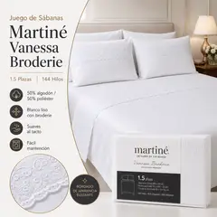 MARTINÉ - Juego de Sábanas Vanessa Broderie 1.5 Plazas 144 Hilos