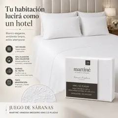 MARTINÉ - Juego de Sábanas Vanessa Broderie King 2.5 Plazas 144 Hilos