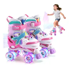 GENERICO - Patines 4 Ruedas Sirena Niño Niña Ruedas Luminosa Ajustable Color Rosa Chicle Talla De Los Patines L