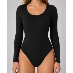 LOOK SHOP - Body Modelador Mujer Manga Larga Acanalado Cuello Redondo