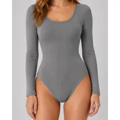 LOOK SHOP - Body Modelador Mujer Manga Larga Acanalado Cuello Redondo