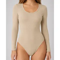 LOOK SHOP - Body Modelador Mujer Manga Larga Acanalado Cuello Redondo