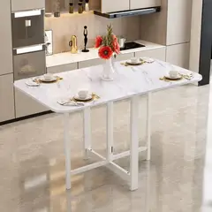 GENERICO - Mesa De Comedor Plegable Multiuso Efecto Mármol 120x60x75cm