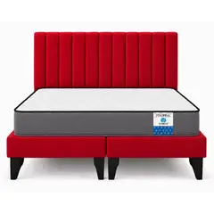 VITELIO - Cama King Modular ROJO + Colchon Semi Ortopedic 180x200x25cm