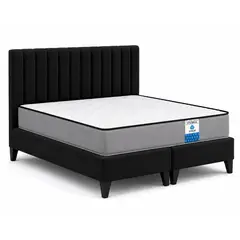 VITELIO - Cama 2 Plazas + Colchon Resortes Respaldo Modular Negro