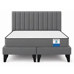 VITELIO - Cama 2 Plazas + Colchon Resortes Respaldo Modular Gris Oscuro
