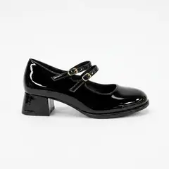MD - Zapatos Mujer Mary Jane Charol con Correas Hebilla Dorada Taco Bajo Tacón