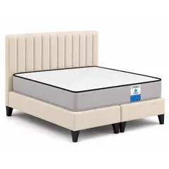 VITELIO - Cama 2 Plazas + Colchon Resortes Respaldo Modular Crudo