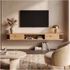 HOMER DESIGN - Rack Tv Flotante 140x24x18 Cm Con 2 Cajones De Melamina