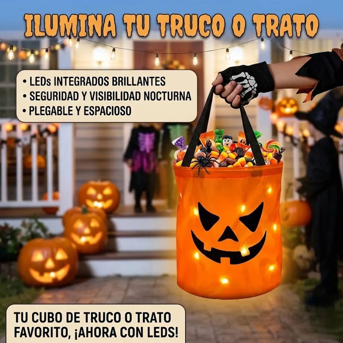 GENERICO - Bolsa De Dulces De Calabaza Con Luz Led 25x30Cm Para Halloween