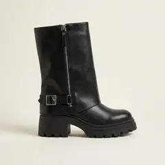 MD - Botas Mujer Taco Grueso Plataforma Hebilla Negra Chunky