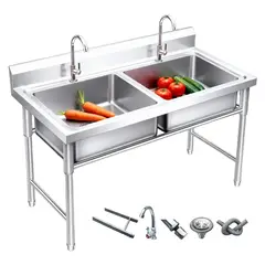 UENMI - Lavabo De Acero Inoxidable Cocina Doble Cubeta 120x60 Cm