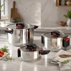VITTA - Batería de Cocina 6 Piezas Acero Inox con Asas Retráctiles y Apta Para Inducción Spazio Marca