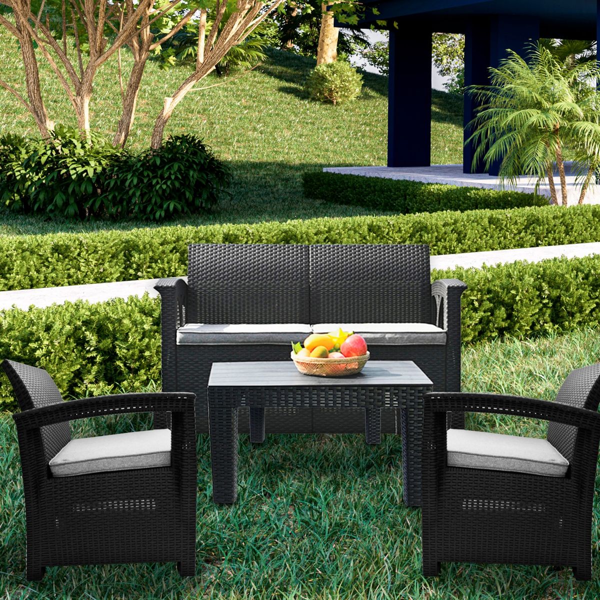 NOVAHUS - Juego De Terraza 4 Piezas Café