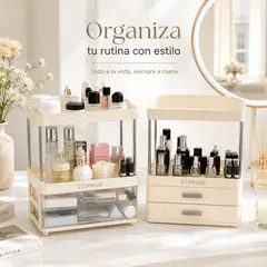 DOPA - Organizador de Maquillaje Cosméticos con 2 Cajones 2 Niveles, Bandeja Superior para Tocador y baño