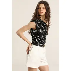 LIOLA - Polera lunares, asimetrica, recogido, negro